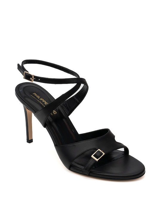 Philippe Lang Leder Damen Sandalen in Schwarz Farbe