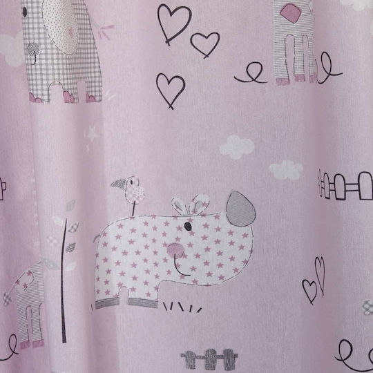 Decocraft Kinder Vorhang Animals mit Borte Pink 03-403-00212 140x270cm