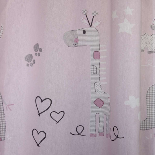 Decocraft Kinder Vorhang Animals mit Borte Pink 03-403-00212 140x270cm