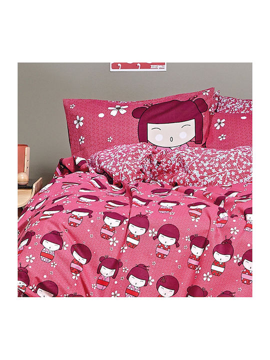Kentia Hirocco Kids Cotton Pillowcase Set 50x70cm Red-Pink-Eggplant