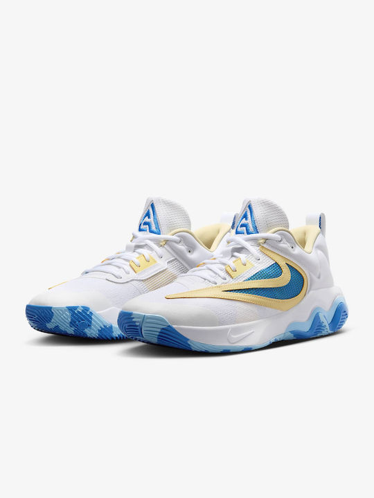 Nike Giannis Immortality 3 Χαμηλά Μπασκετικά Παπούτσια White / Light Laser Orange / Soft Yellow / Light Photo Blue