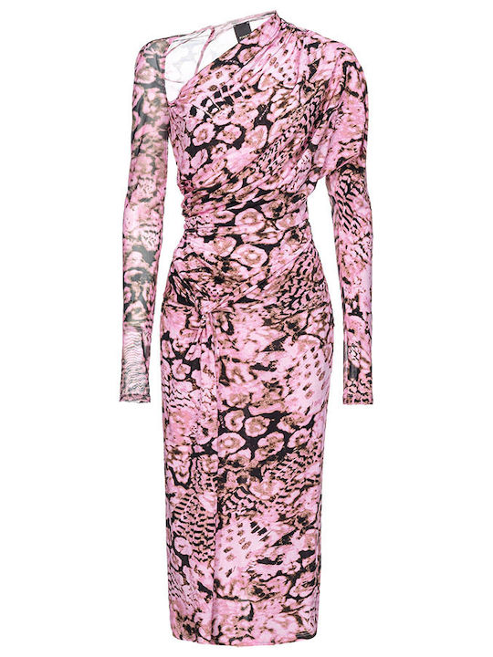 Artemide Midi Evening Dress Wrap with Mesh Pink