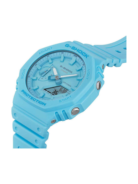 Casio G-shock Γυναικείο Ρολόι 45.4mm Χρονογράφος Μπαταρίας με Μπλε Καουτσούκ Λουράκι