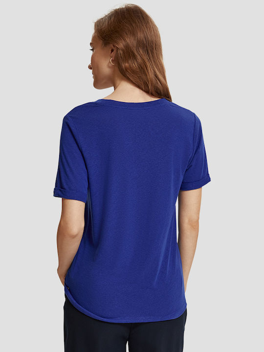 Scotch & Soda Damen T-shirt mit V-Ausschnitt Blau