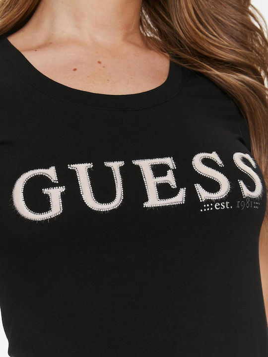 Guess Damen Sommer Bluse Kurzärmelig Schwarz