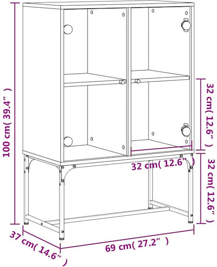 Bodenstehende Wohnzimmer-Vitrine aus Spanplatte in Weiß mit Glastür 69x37x100 cm