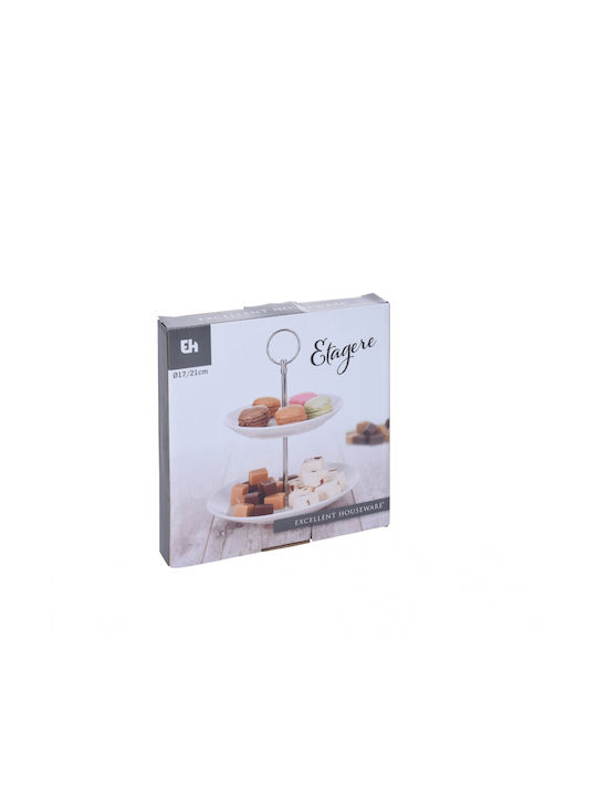 Excellent Houseware Εταζέρα 2 Ορόφων από Πορσελάνη Λευκή Ø21cm Π21xΜ25cm
