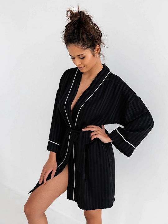 Sensis Winter Women's Satin Robe Black