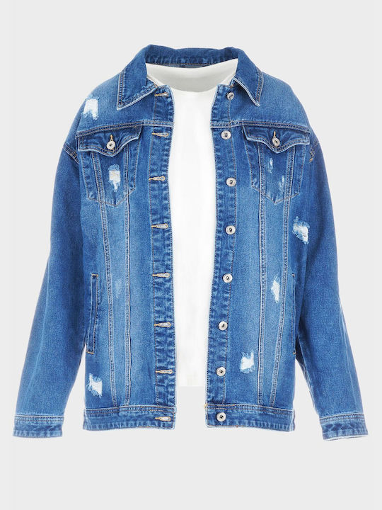 G Secret Women's Short Jean Jacket for Spring or Autumn Blue