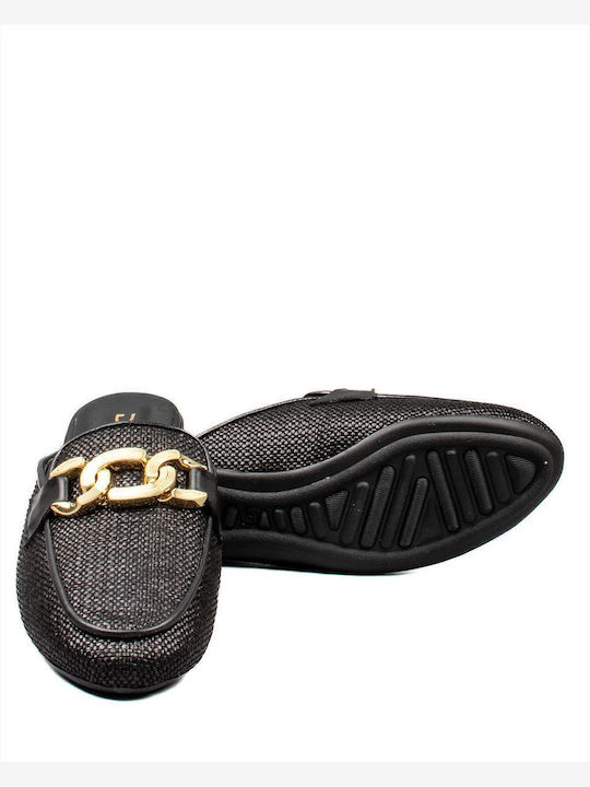 Flat Leather Mules in Black Color