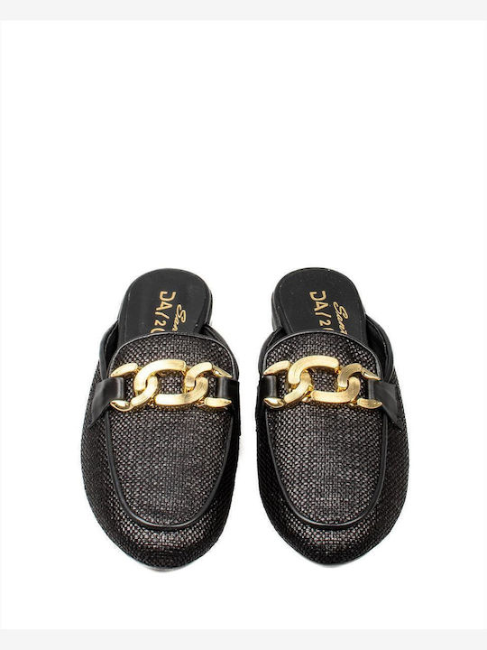 Flat Leather Mules in Black Color