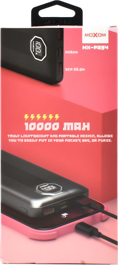 Moxom Power Bank 10000mAh 18W με 2 Θύρες USB-A και Θύρα USB-C Power Delivery Μαύρο