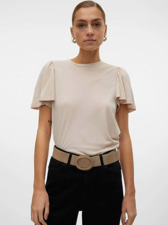 Vero Moda Damen Sommer Bluse Kurzärmelig Beige