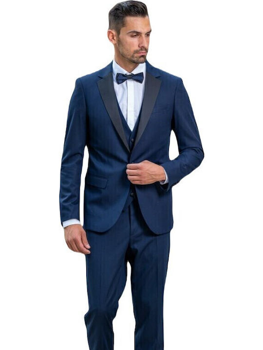 Men's Summer Suit with Vest Slim Fit Blue