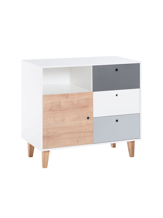Kinderkommode Weiß mit 3 Schubladen 103x55x96,5cm