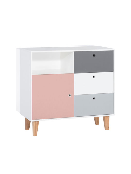 Kinderkommode Weiß mit 3 Schubladen 103x55x96,5cm