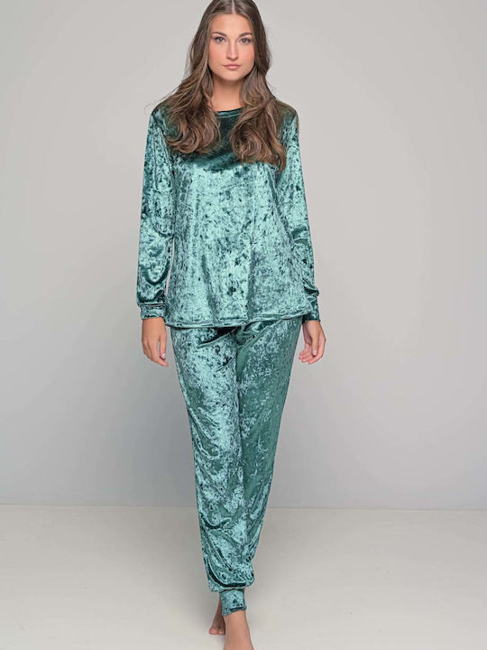 Milena by Paris Winter Women's Pyjama Set Velvet Green