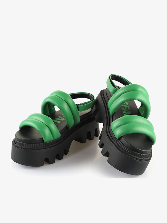 Buffalo Flora Leather Sandals Green