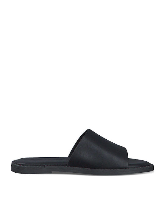 Leather Women's Flat Sandals in Black Color