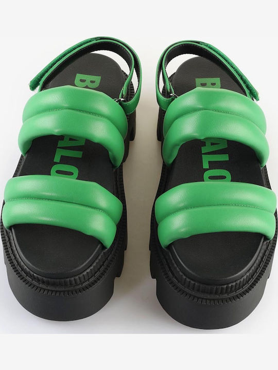 Flora Leder Flache Sandalen für Damen in Grün Farbe