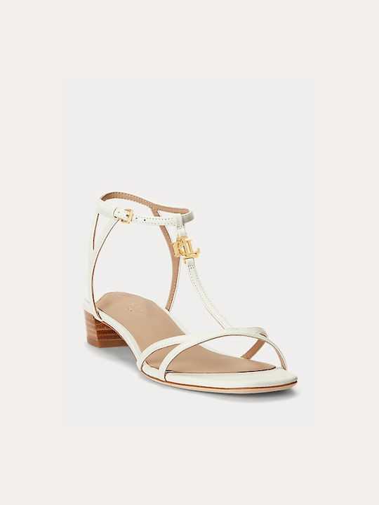 Ralph Lauren Leather Women's Flat Sandals in Beige Color