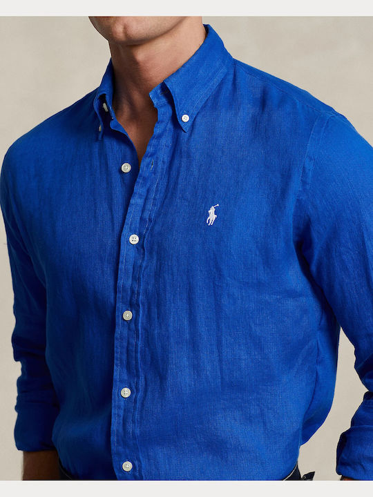 Long-sleeved Linen Shirt Blue