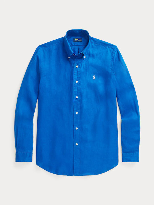 Long-sleeved Linen Shirt Blue