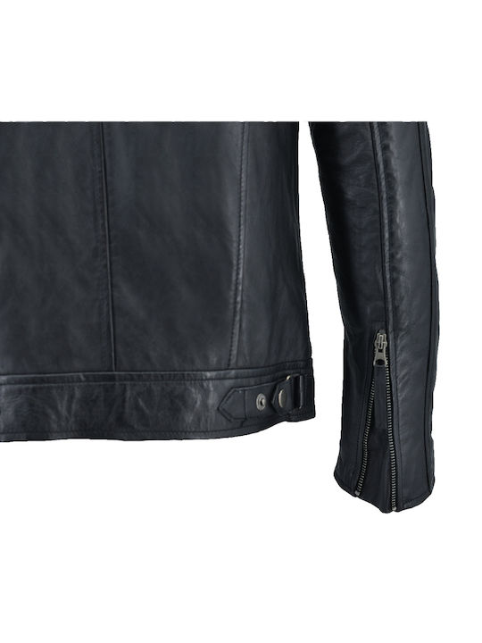 Δερμάτινα 100 Men's Winter Leather Biker Jacket Black