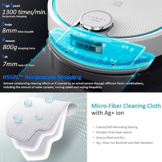 Hobot Legee D8 Σκούπα Ρομπότ με Χαρτογράφηση Laser & Απορρόφηση 5000Pa Λευκή