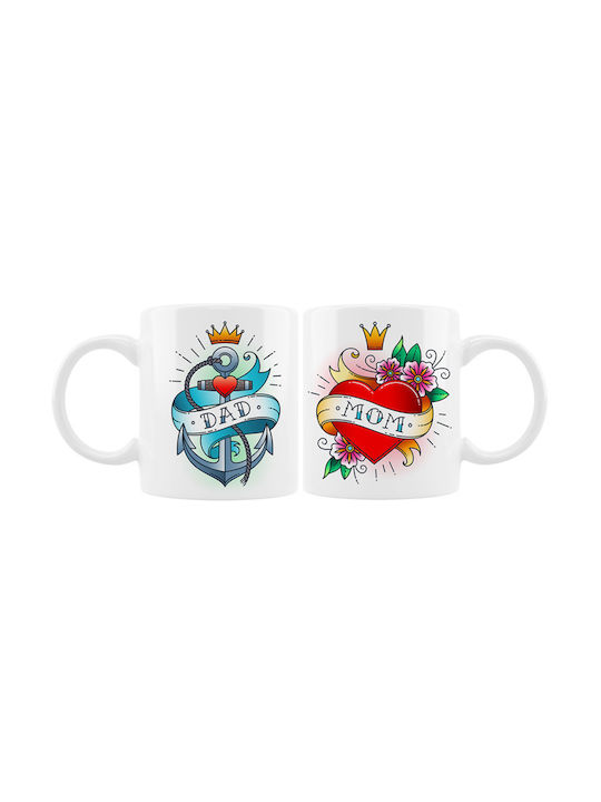 VOUR Mom & Dad Tattoo Hearts Mug Ceramic Multicolored 330ml