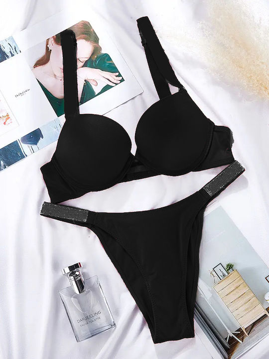 Chicret Essentials Underwear Set with Bra & Brazil Black