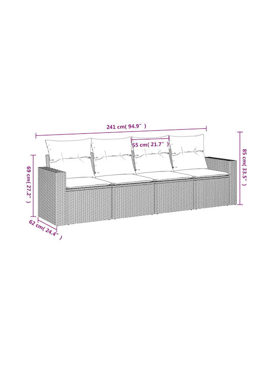 Four-Seater Sofa Outdoor Rattan with Pillows 55x55x69cm