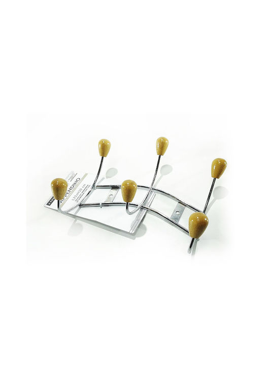 ArteLibre Wall Hanger Metal 6 Hooks Silver 22x20cm