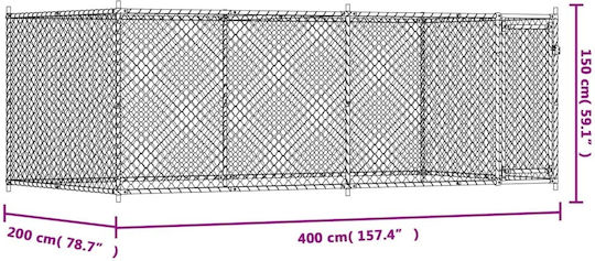 vidaXL Парк за Кучета от Метал в Сив Цвят 400 x 200 x 150см.