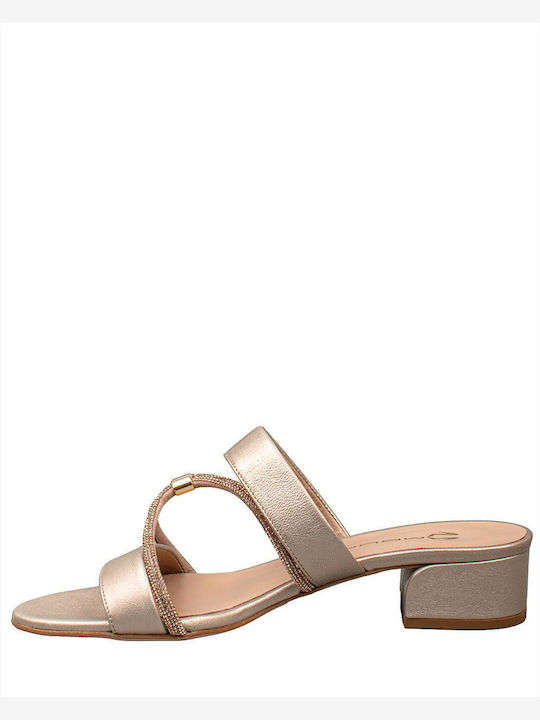 Mourtzi Chunky Heel Leather Mules Gold