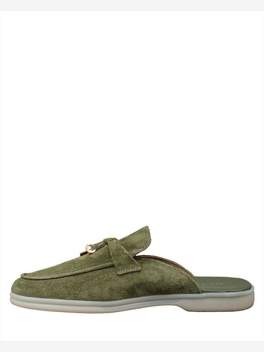 Flat Suede Mules σε Πράσινο Χρώμα