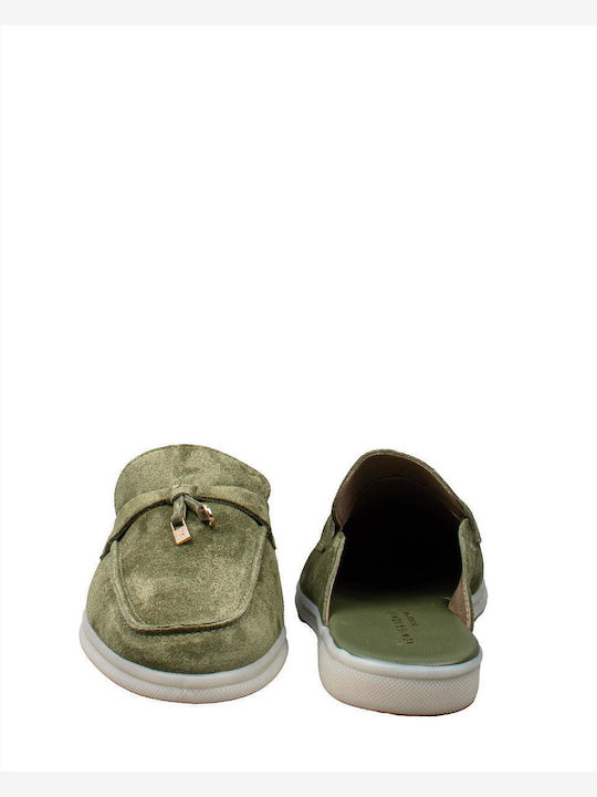 Flat Suede Mules σε Πράσινο Χρώμα