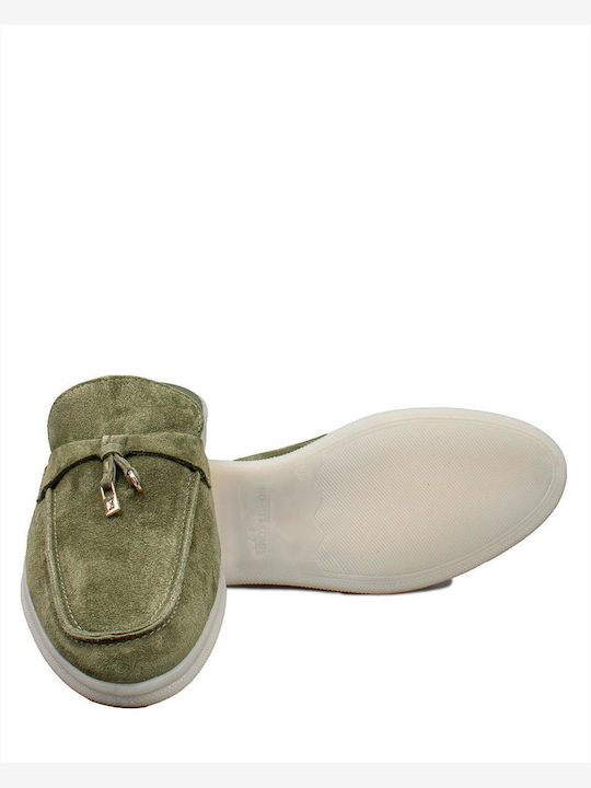 Flat Suede Mules σε Πράσινο Χρώμα