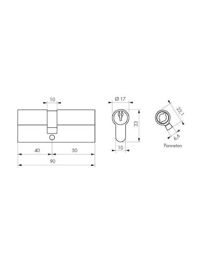 Thirard Lock Cylinder Security 90mm (40-50) with 3 Keys Black