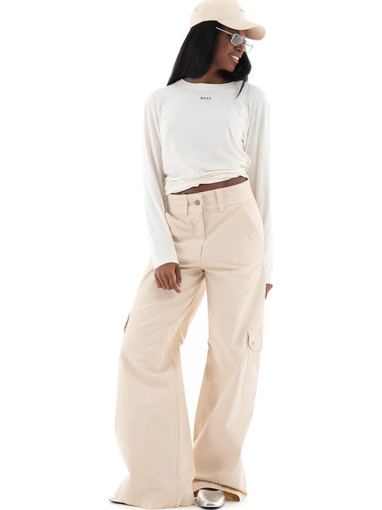 Women's Fabric Trousers Relaxed Fit Beige