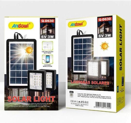 Andowl Solar Lighting System with USB Charging Solar Light 3W 6V with Mobile Charging Ports Black Q-D630