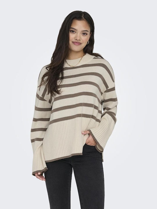 Only Women's Blouse Long Sleeve Striped Brown