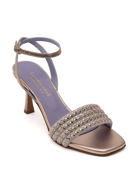 Perlapura Leather Women's Sandals with Strass Gold