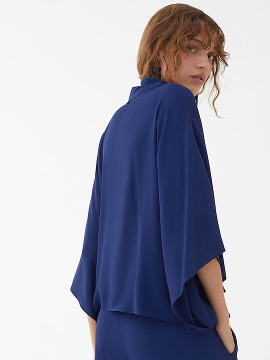 IBlues Women's Silky Long Sleeve Shirt Blue