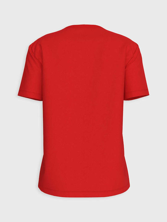 Calvin Klein Damen T-shirt mit V-Ausschnitt Rot