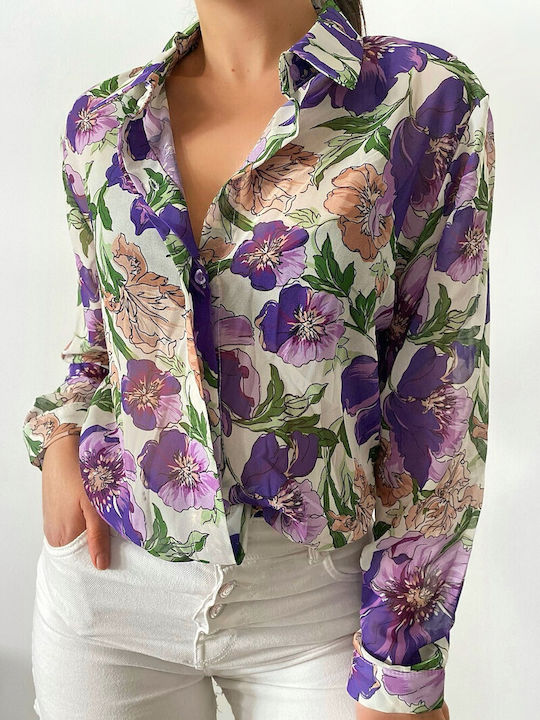 DOT Women's Floral Long Sleeve Shirt Purple