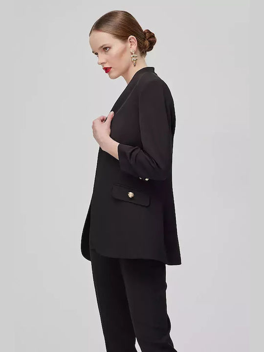 BSB Damen Mittellang Blazer Schwarz