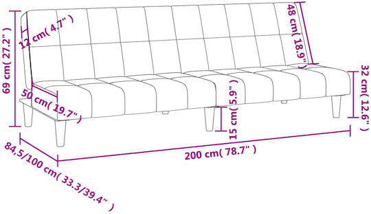 Doppelsitzer Sofa Bett Samt Hell Grau 200x84.5x69cm