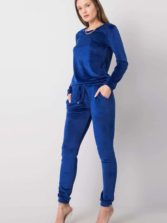 Rue Paris Damen-Sweatpants-Set Blau Samt