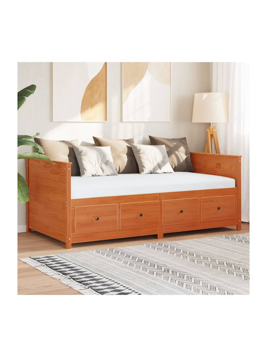 Single Solid Wood Sofa Bed Coffee with Storage Space & Slats for Mattress 100x200cm